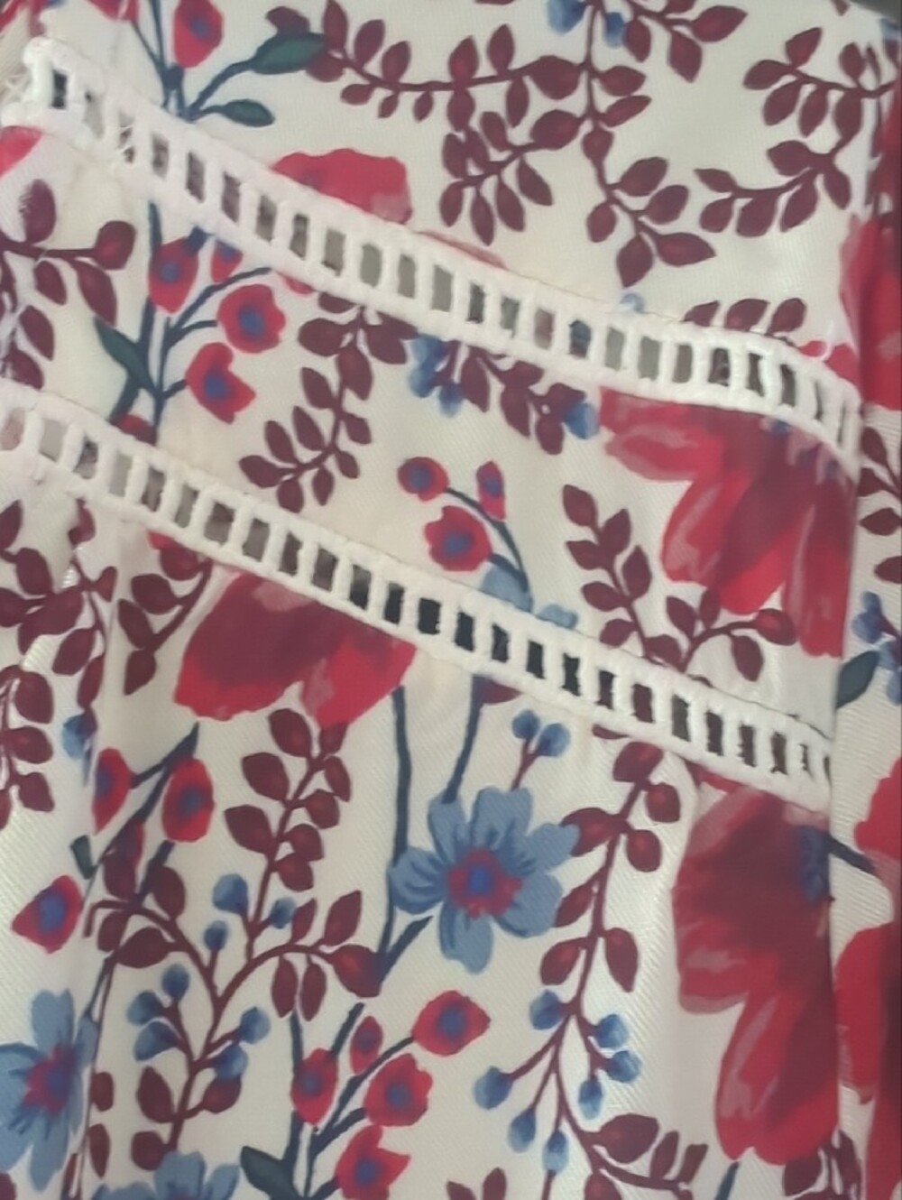 Old Navy Cream Floral V-Neck Long Sleeve Dress with Red Blooms - Picture 4 of 8